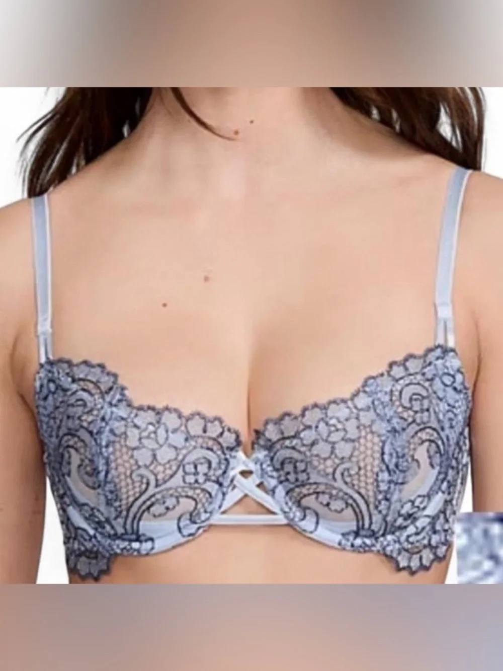 NWT Victoria’s Secret Dream Angels Boho Floral Lace Bra 38DDD Blue